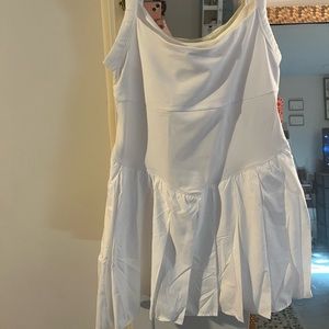 Free People Pleated White Tennis Dress w/ built in spandex shorts. size Medium